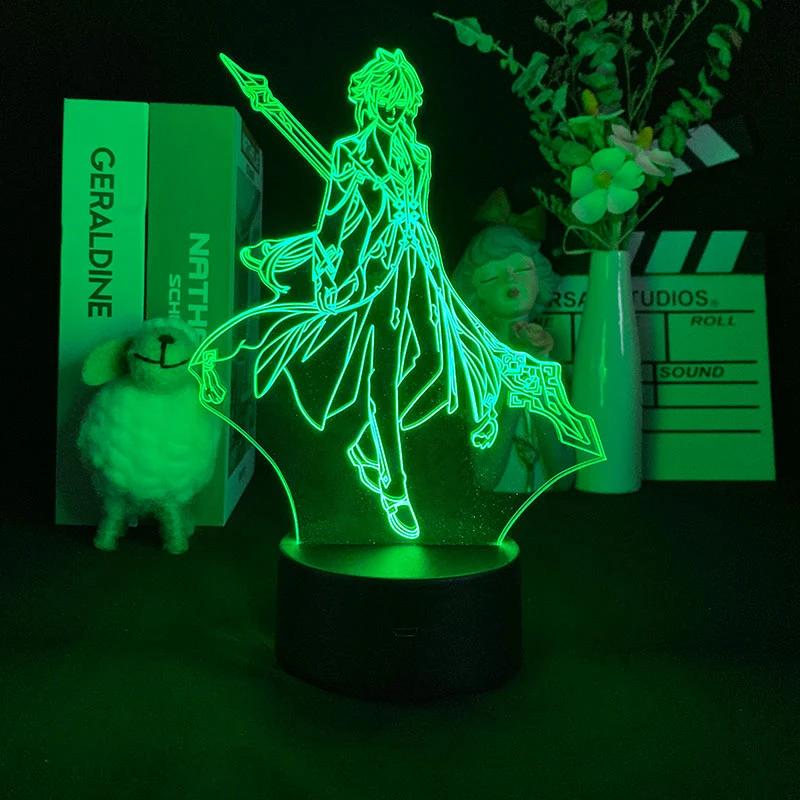߰ſ  Genshin  Ի Zhongli 3D Illusion Lamp for Bedroom Decor LED   Bedside Night Lamps Kids Gift